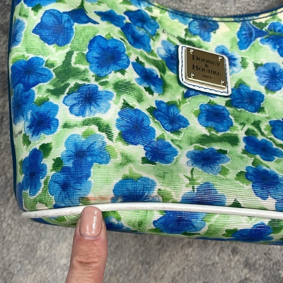 Dooney & Bourke Petunia Watercolor Floral Hobo Shoulder Bucket Bag Blue Green - Picture 13 of 17